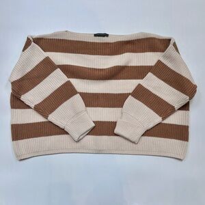 French Connection Cotton Boatneck Brown and Cream Striped Sweater size XS